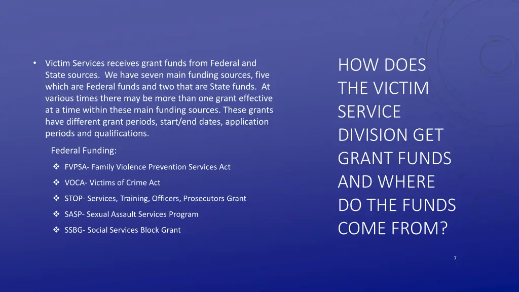 how does the victim service division get grant