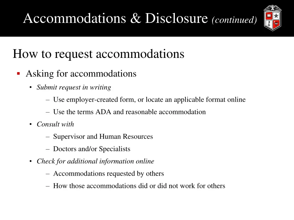 accommodations disclosure continued
