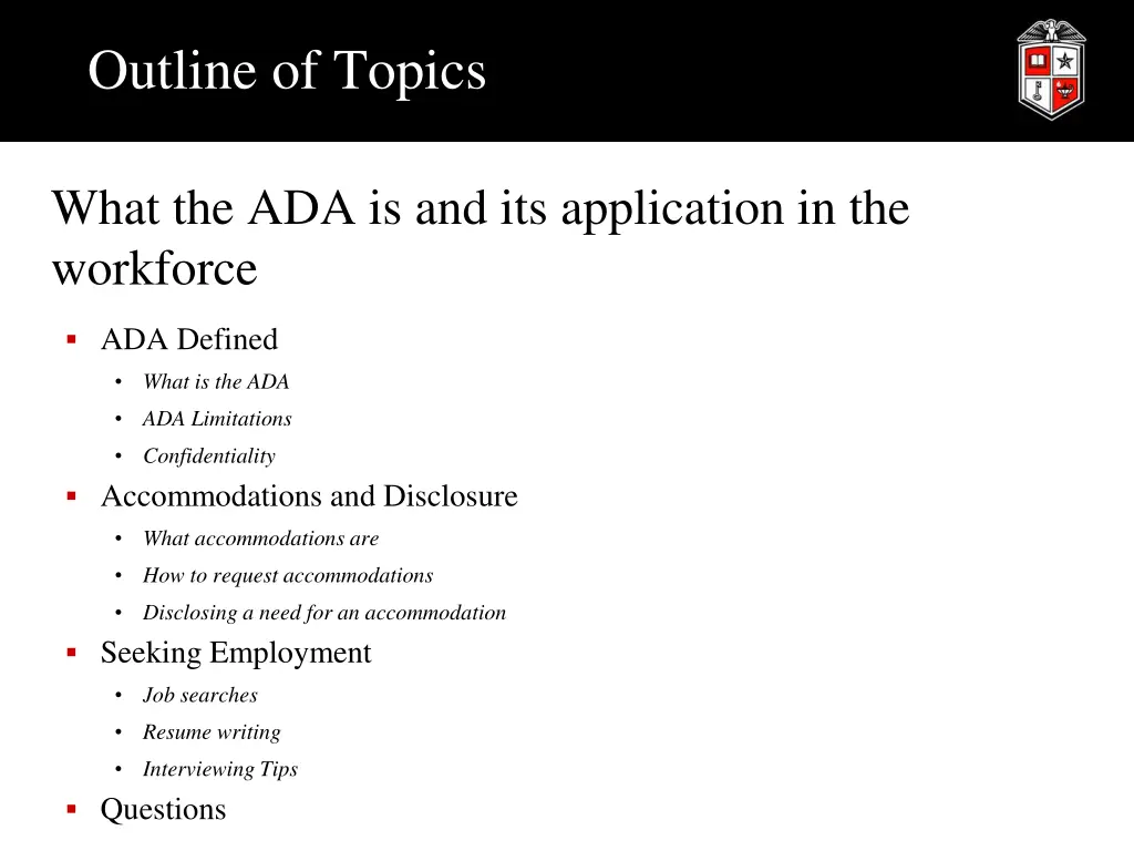 outline of topics
