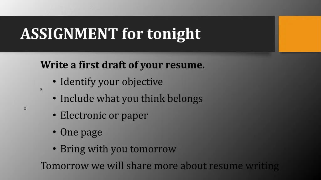 assignment for tonight