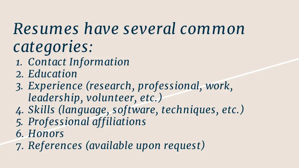 resumes have several common categories 1 contact