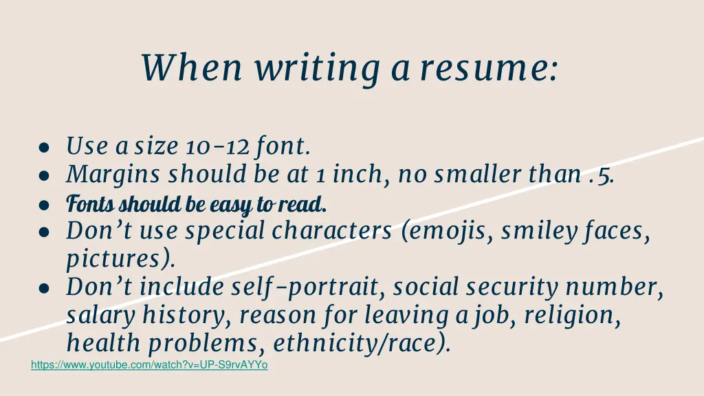 when writing a resume