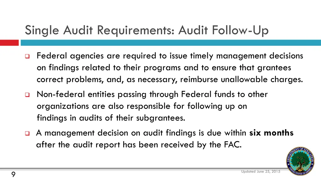 single audit requirements audit follow up