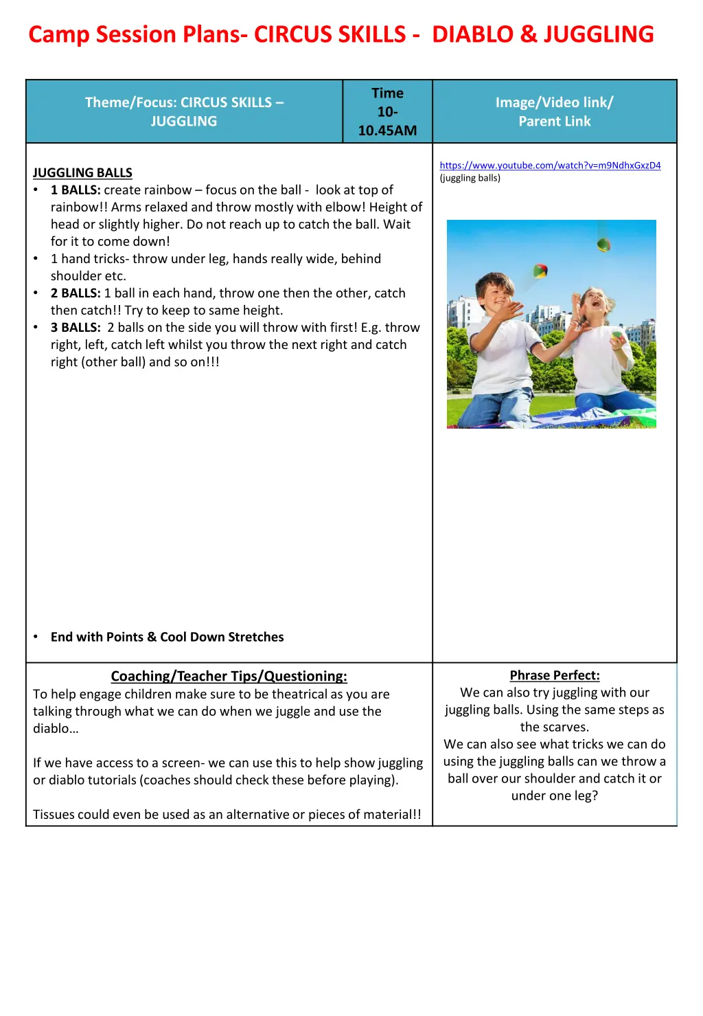 camp session plans circus skills diablo juggling 2