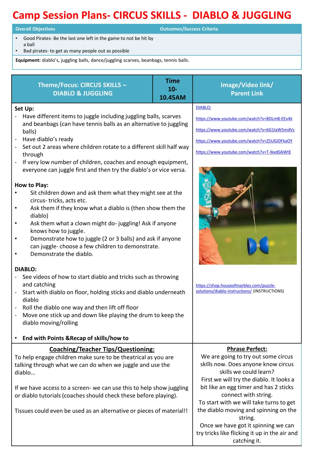 camp session plans circus skills diablo juggling