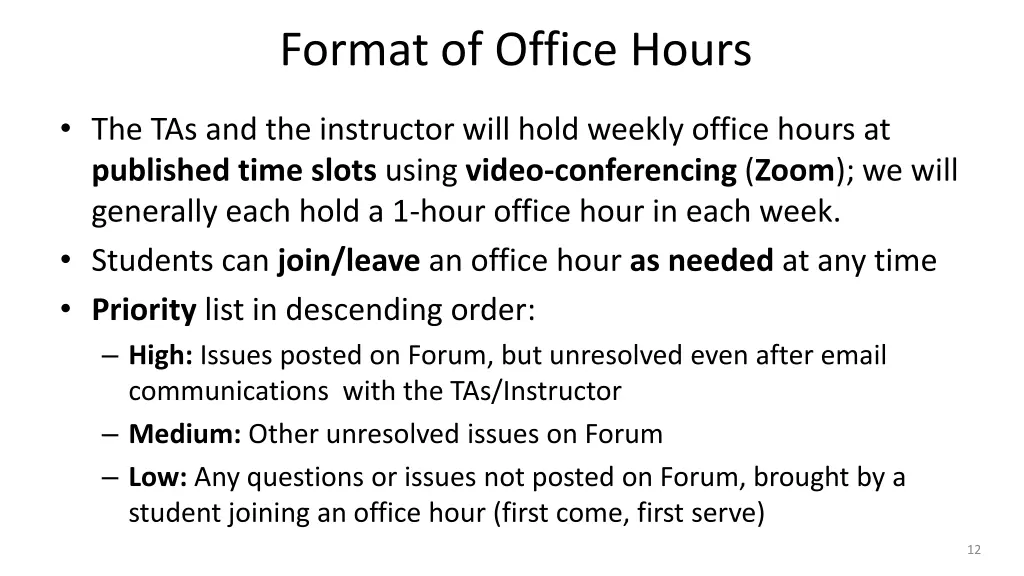 format of office hours