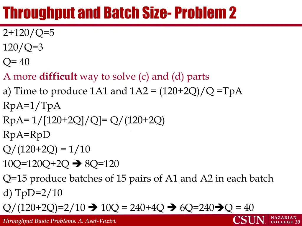 throughput and batch size problem 2 4