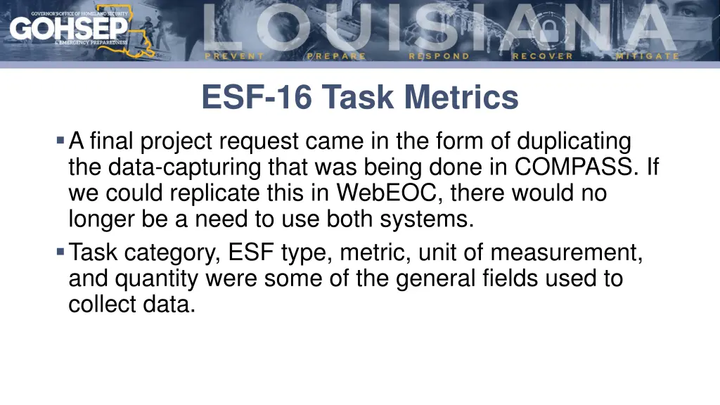 esf 16 task metrics a final project request came