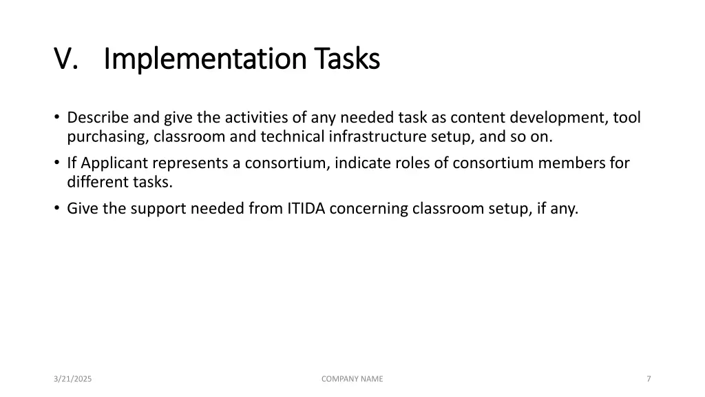 v v implementation tasks implementation tasks