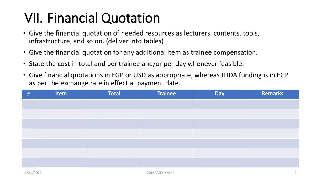 vii vii financial quotation financial quotation