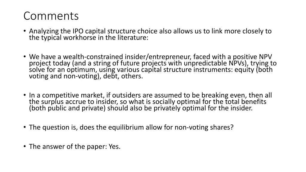 comments analyzing the ipo capital structure