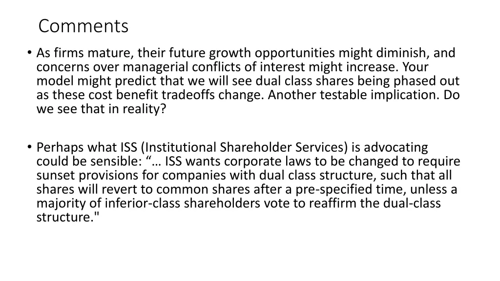 comments as firms mature their future growth
