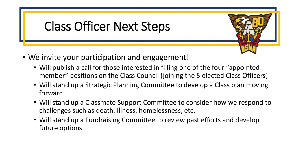 class officer next steps class officer next steps