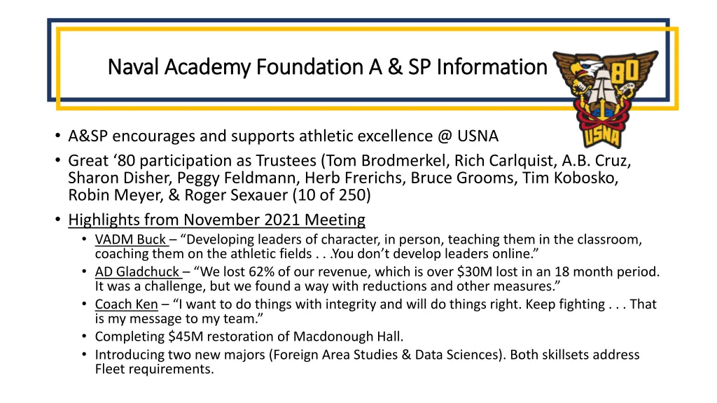 naval academy foundation a sp information naval