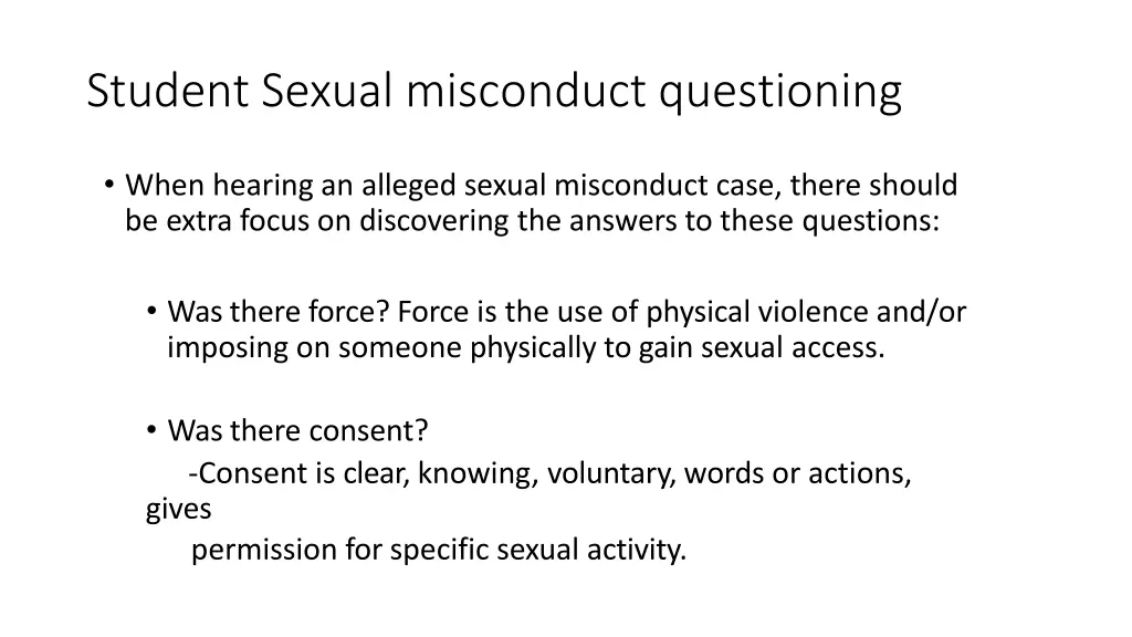 student sexual misconduct questioning