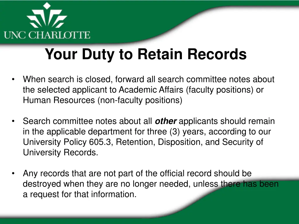your duty to retain records