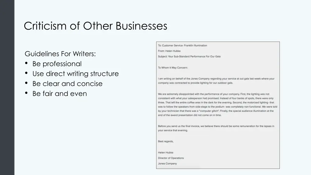 criticism of other businesses