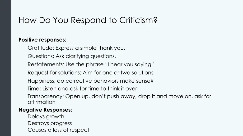 how do you respond to criticism