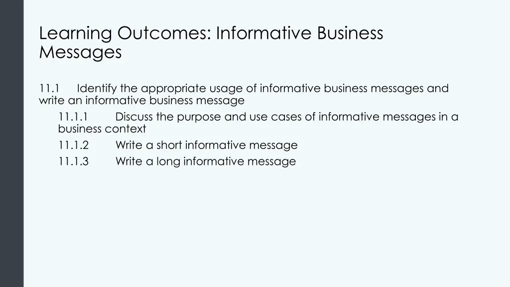 learning outcomes informative business messages
