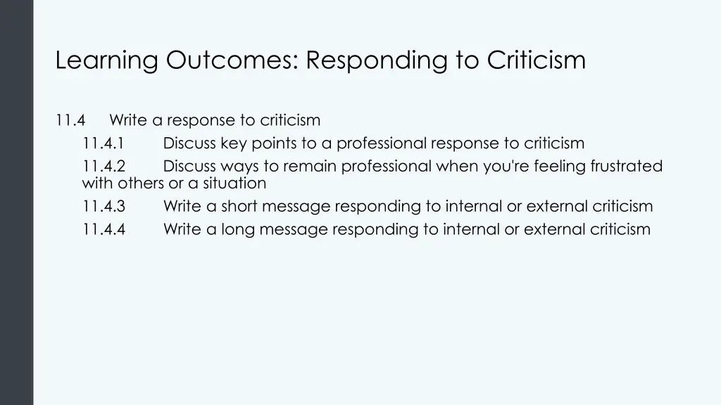 learning outcomes responding to criticism