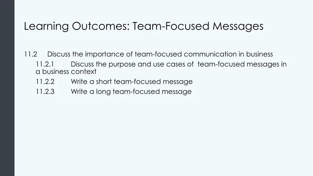learning outcomes team focused messages