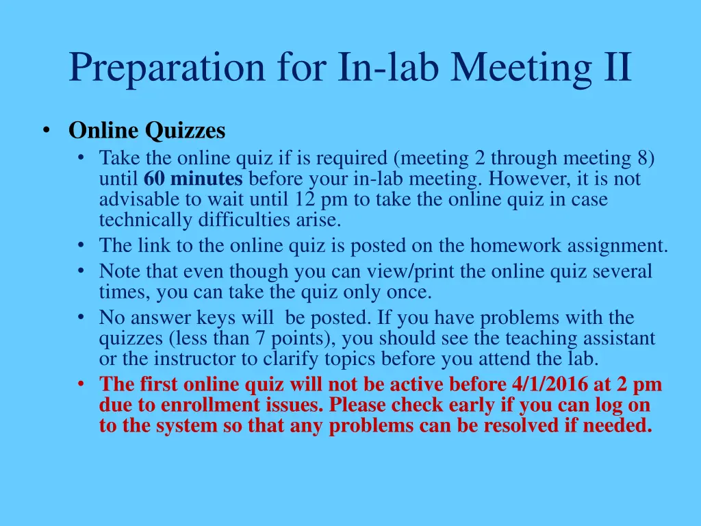 preparation for in lab meeting ii