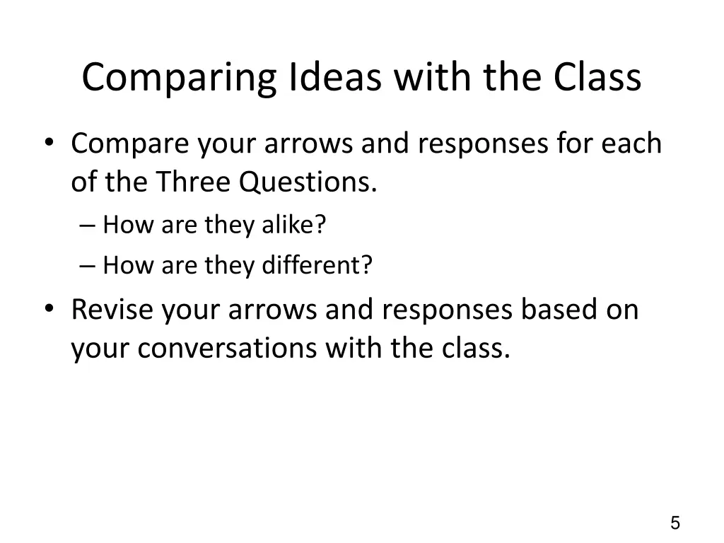 comparing ideas with the class