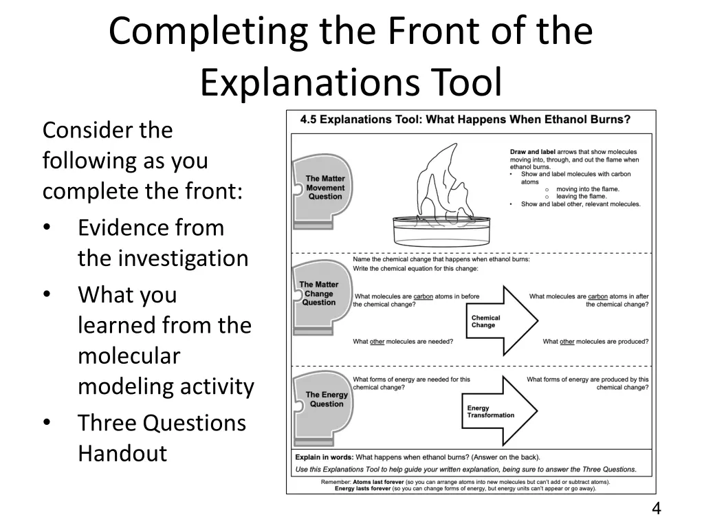 completing the front of the explanations tool
