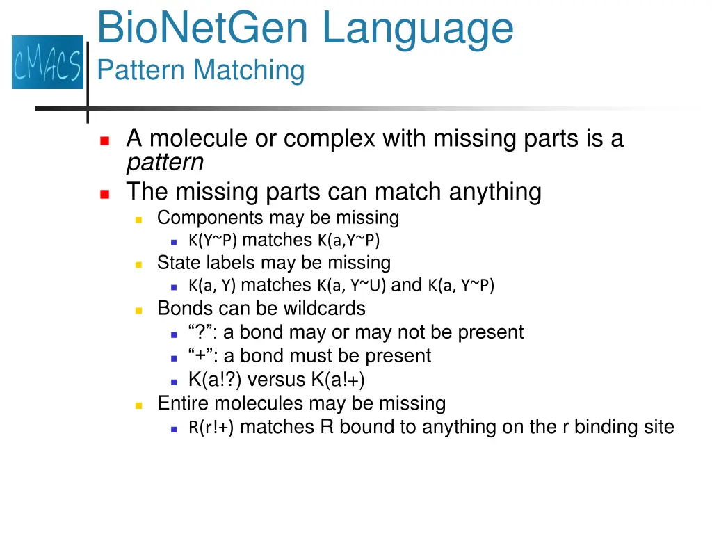 bionetgen language pattern matching
