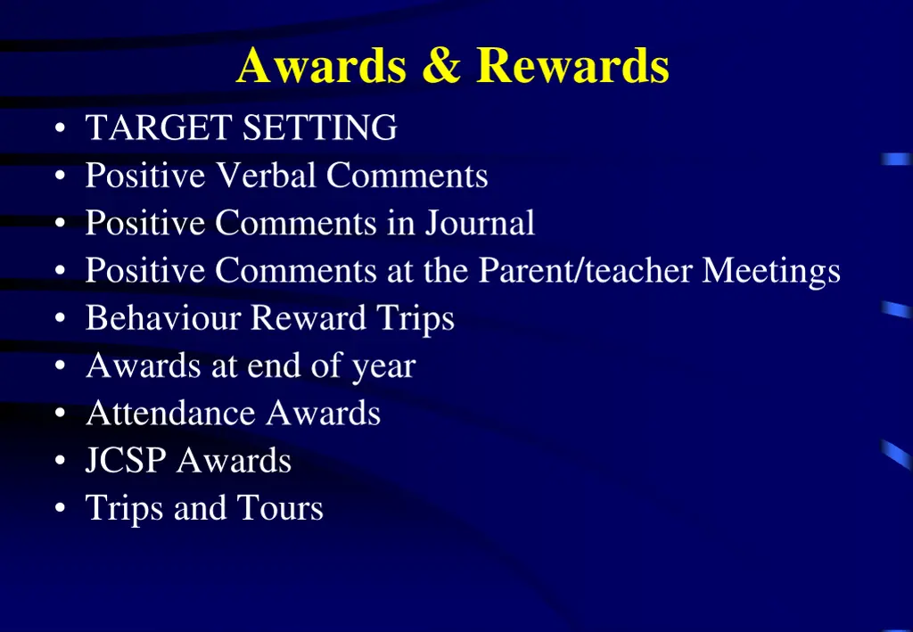 awards rewards target setting positive verbal