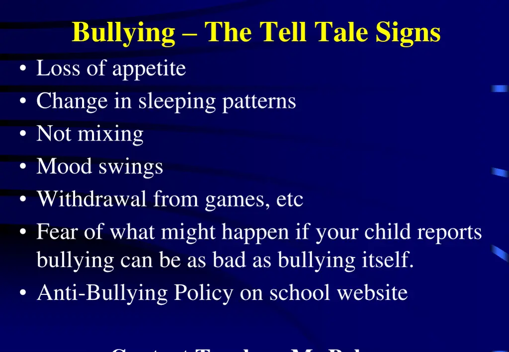 bullying the tell tale signs loss of appetite