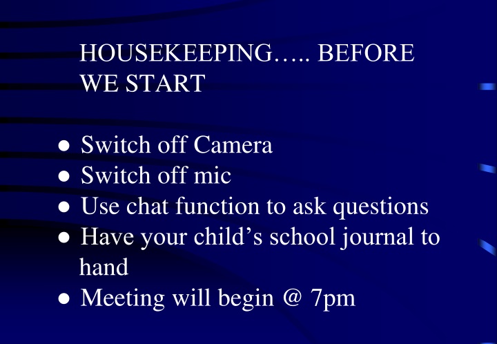 housekeeping before we start