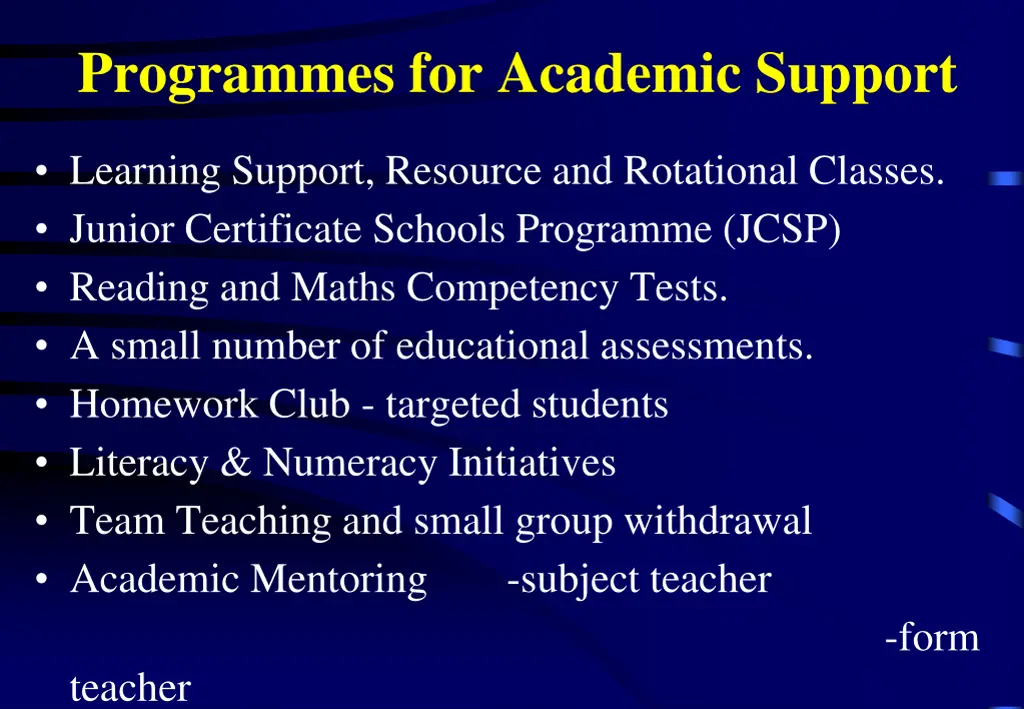 programmes for academic support