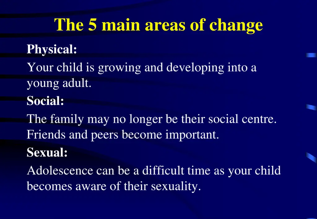 the 5 main areas of change