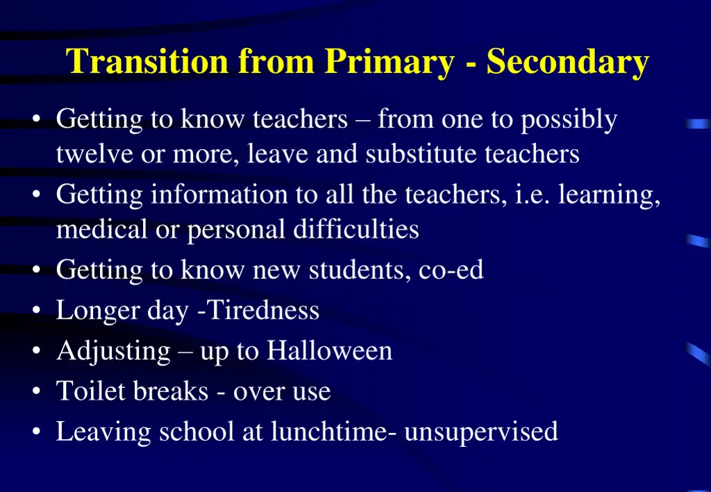 transition from primary secondary 1