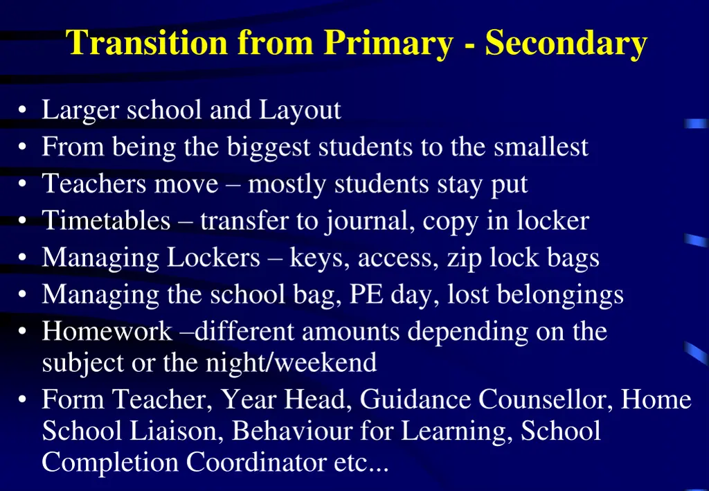 transition from primary secondary