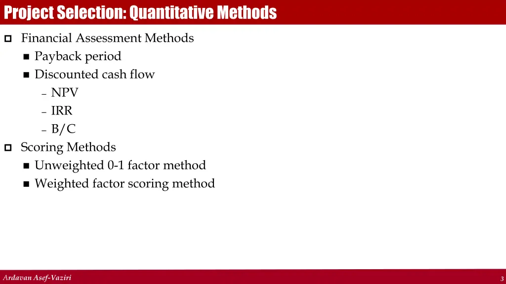 project selection quantitative methods