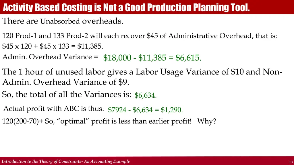 activity based costing is not a good production