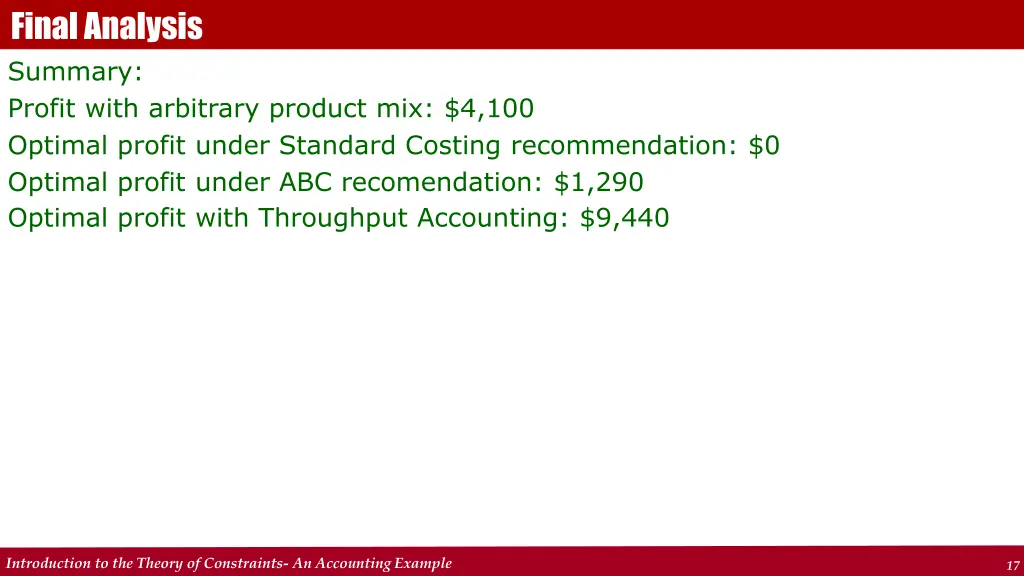 final analysis summary profit with arbitrary