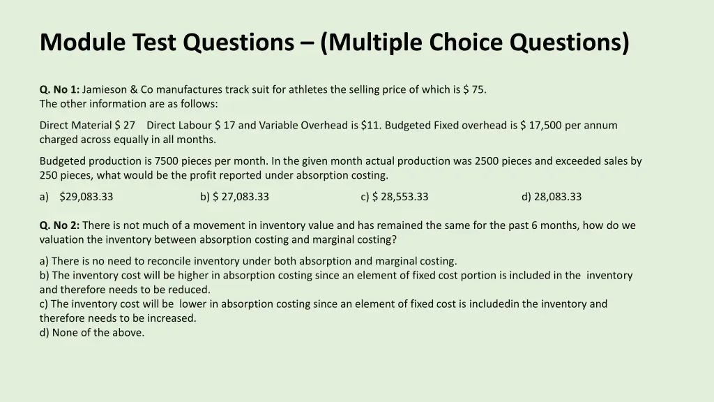 module test questions multiple choice questions