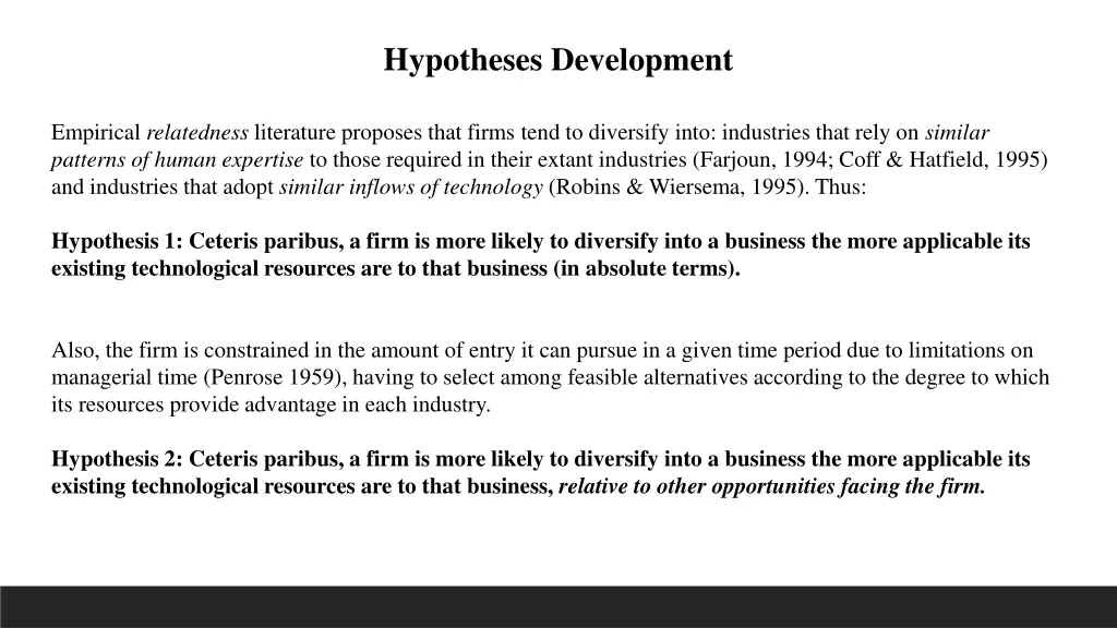 hypotheses development