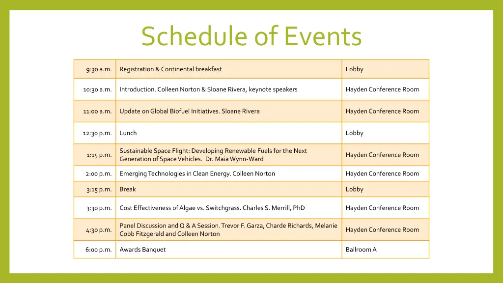 schedule of events