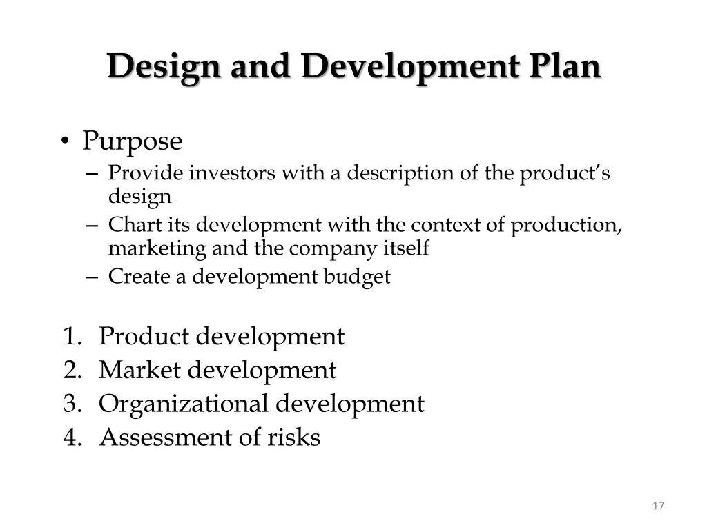 design and development plan
