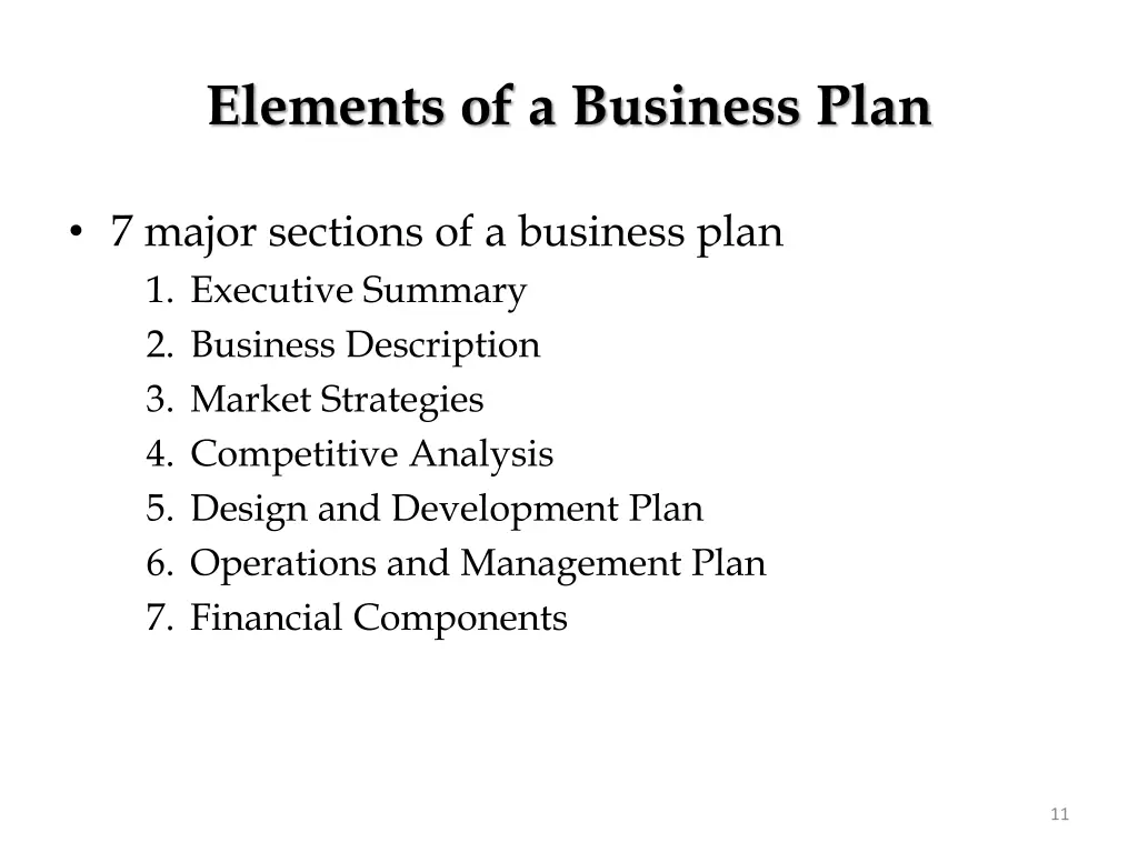 elements of a business plan