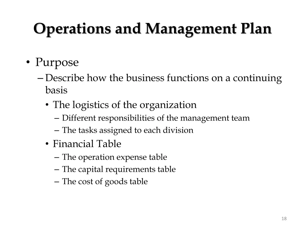 operations and management plan