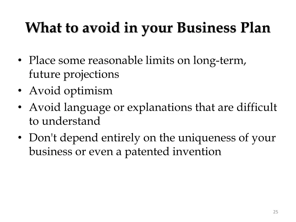 what to avoid in your business plan