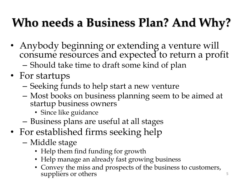 who needs a business plan and why
