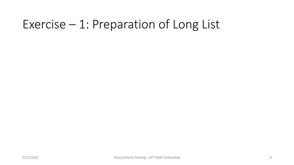 exercise 1 preparation of long list