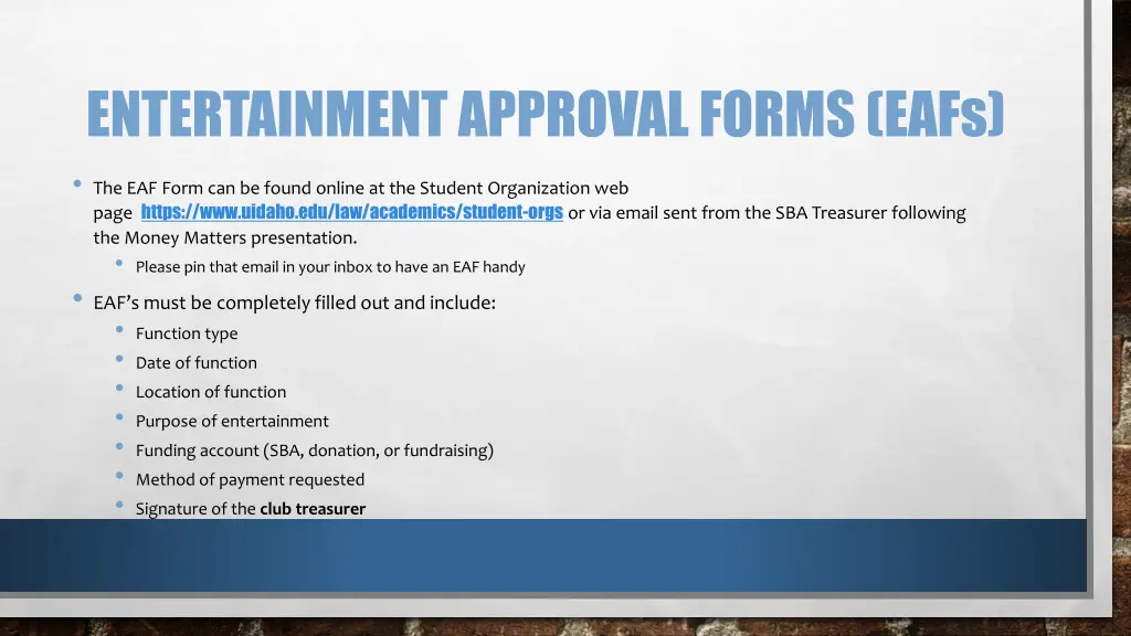 entertainment approval forms eafs