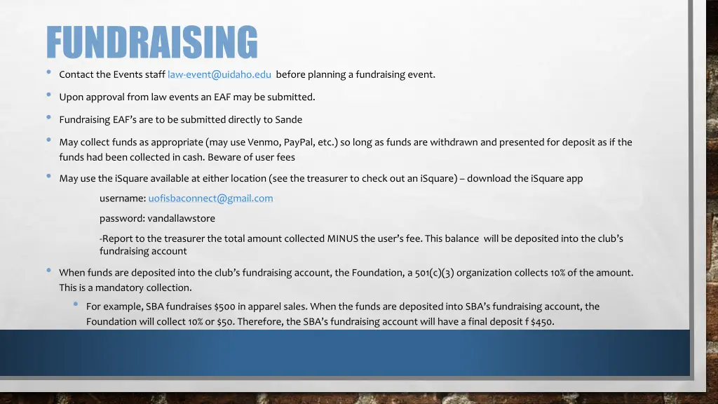 fundraising contact the events staff